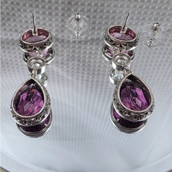 BRIGHTON Swarovski Crystal Teardrop Earrings - Dusty Pink, Clear, Purple GUC - Picture 3 of 13